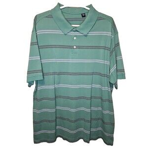 Mens Polo Shirt Size 2XLT Green Striped Short Sleeve Golf Shirt Brand ?
